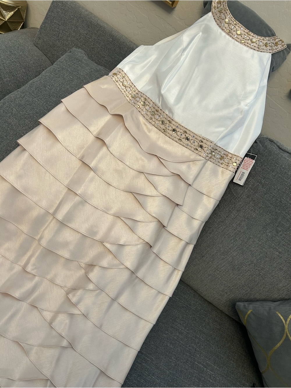 Jessica Howard special occasion White Top with nude Layered Ruffle Skirt Dress